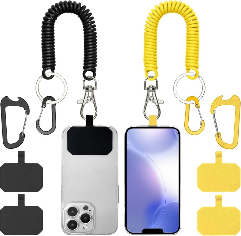 HOTEMIA Phone Tether Lanyard Anti Theft Phone Strap with Carabiner Anti-Drop Outdoor Skiing Hiking Cycling Fishing Climbing fit iPhone and Most Cell Phone (Black+Yellow) - Image 1